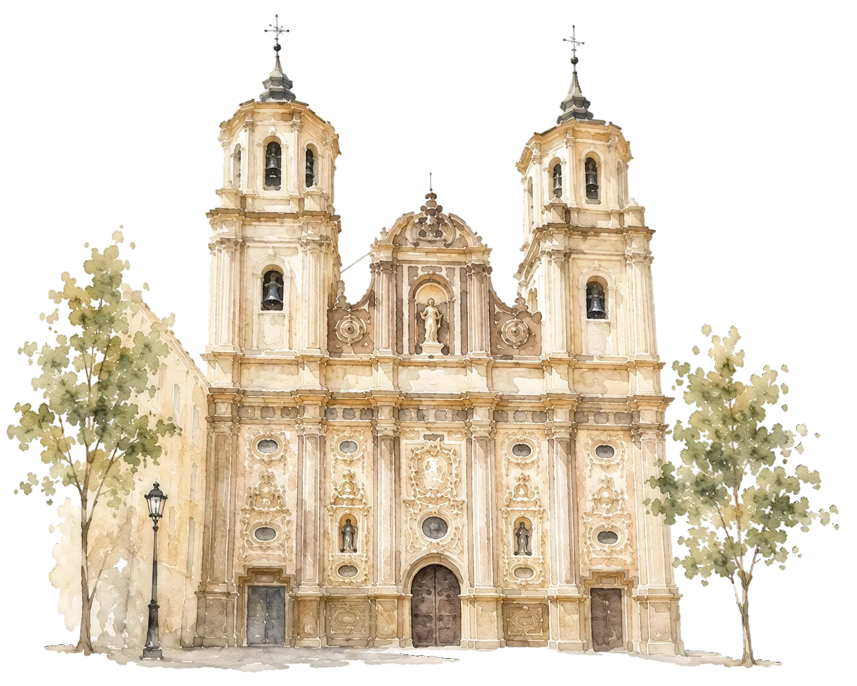 Ilustración en acuarela de la Iglesia de Santa Isabel de Portugal